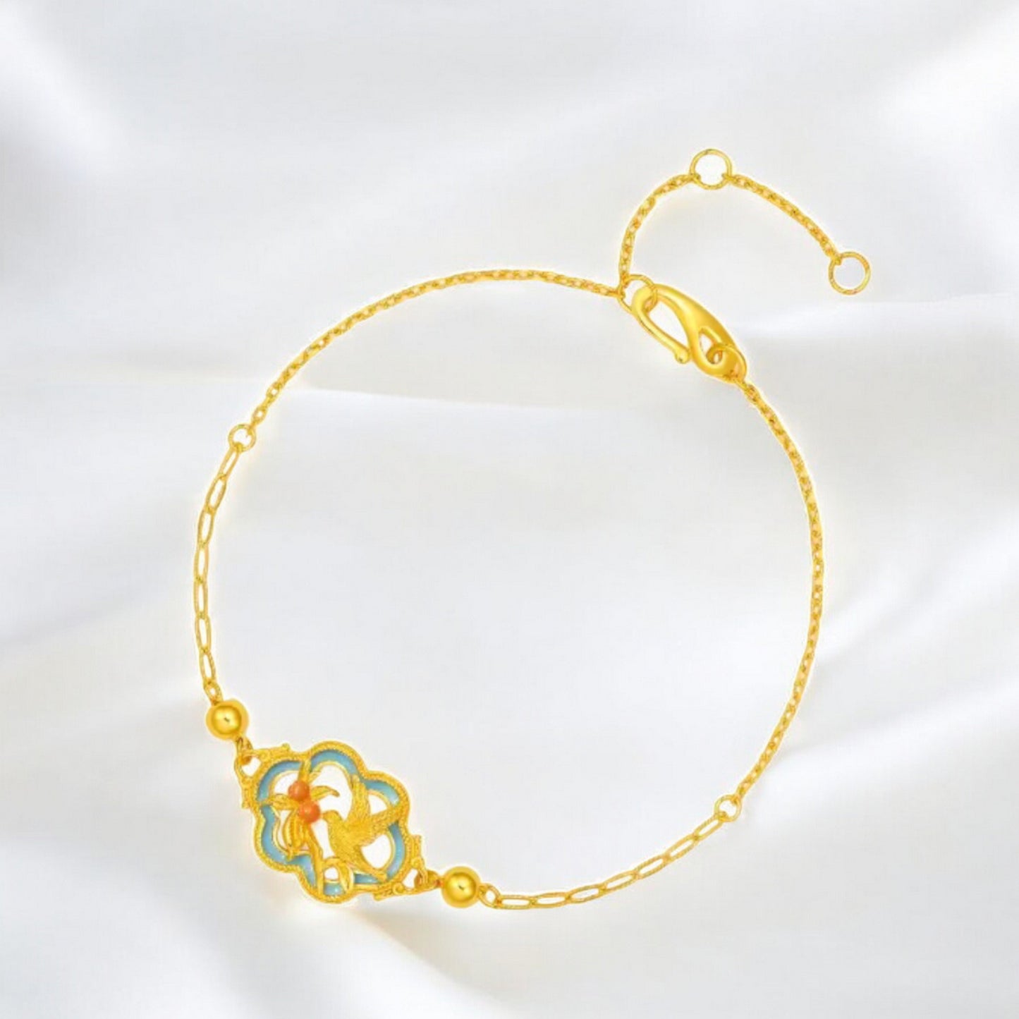 24K 999 Gold Asian Style Bird Charm Bracelet