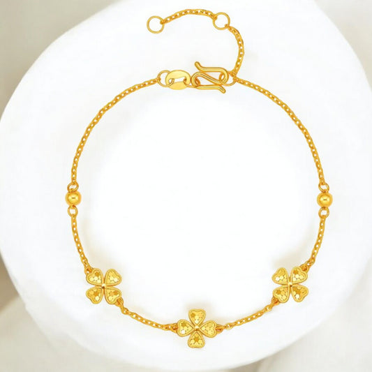 24K 5G 999 Gold Sparkling Clover Leaf Lucky Charm Bracelet