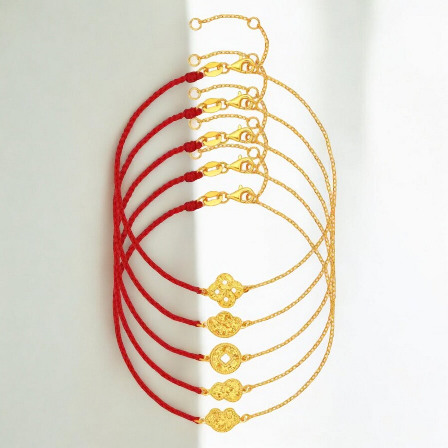 24K 5G 999 Gold Sparkling Ruyi Gourd Coin Charm Bracelet