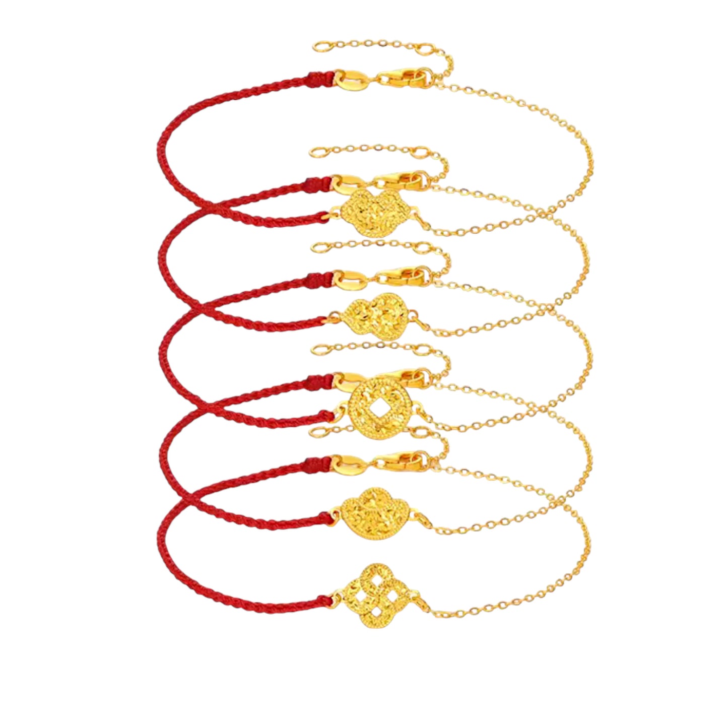 24K 5G 999 Gold Sparkling Ruyi Gourd Coin Charm Bracelet