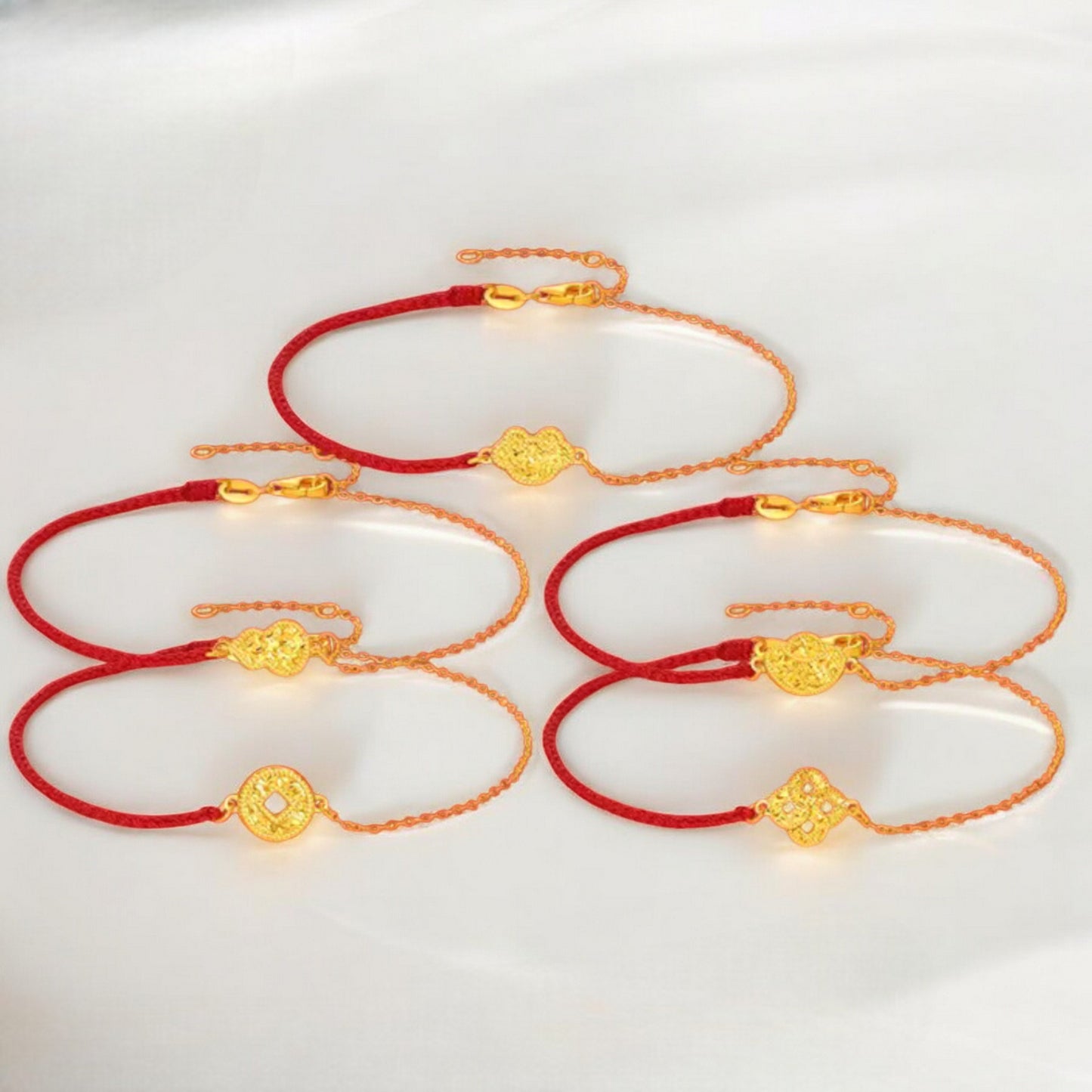 24K 5G 999 Gold Sparkling Ruyi Gourd Coin Charm Bracelet