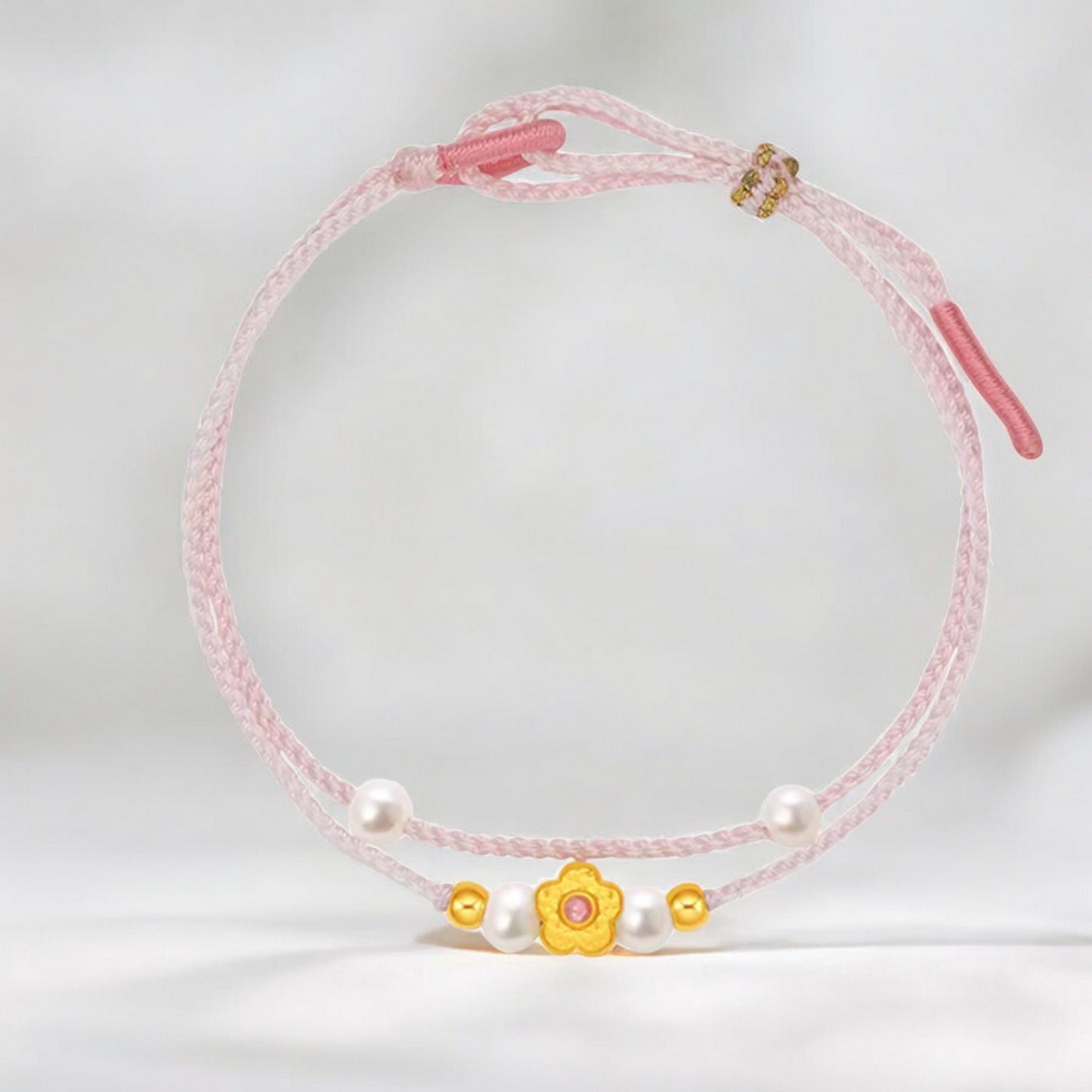 24K 5G 999 Hard Gold Star Butterfly Flower Style Charm Pearl Braided Bracelet