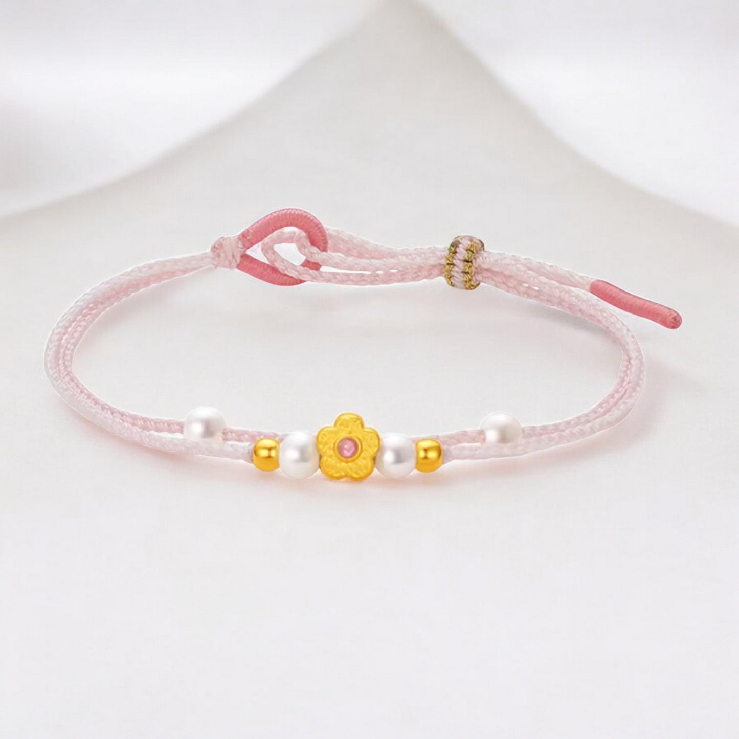 24K 5G 999 Hard Gold Star Butterfly Flower Style Charm Pearl Braided Bracelet