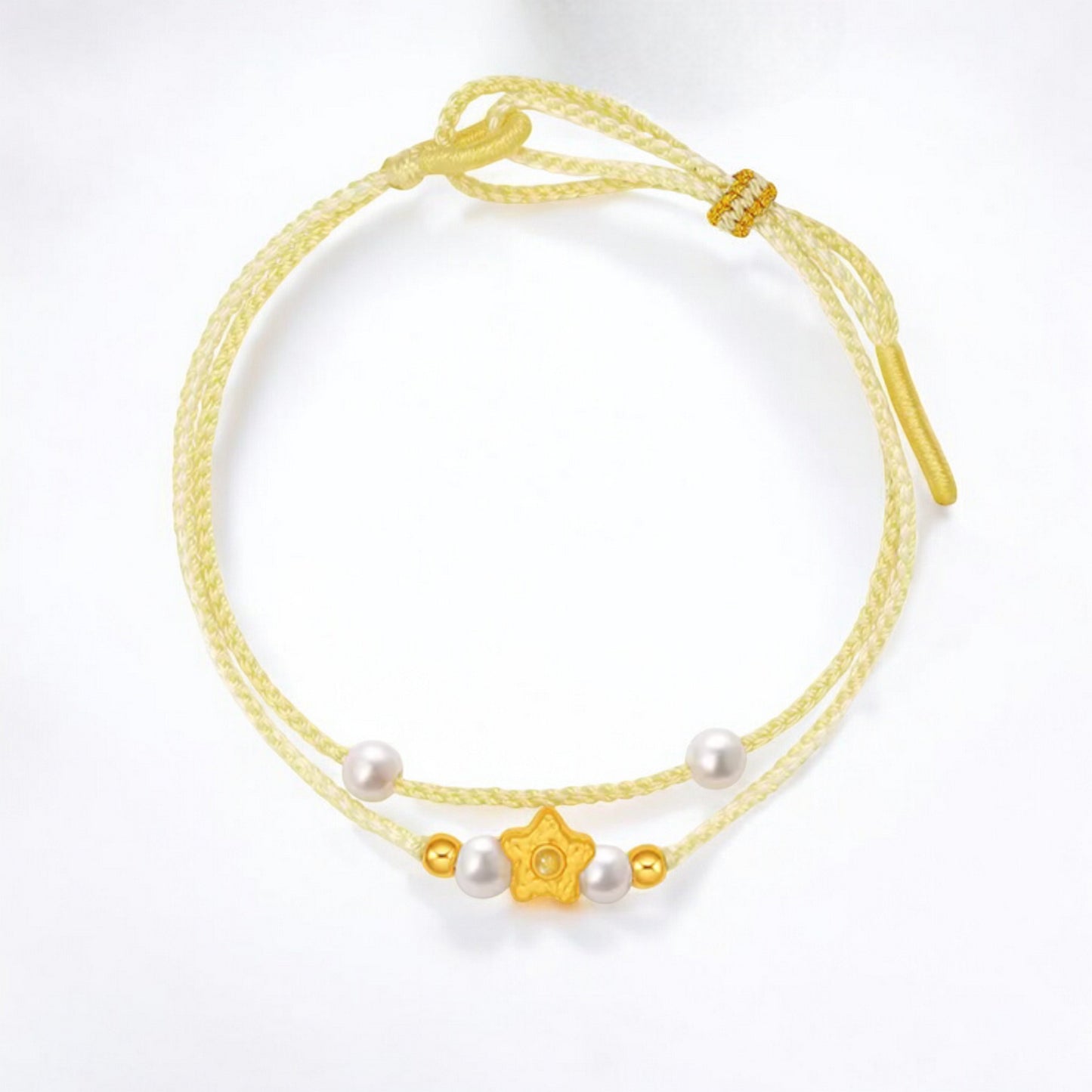 24K 5G 999 Hard Gold Star Butterfly Flower Style Charm Pearl Braided Bracelet
