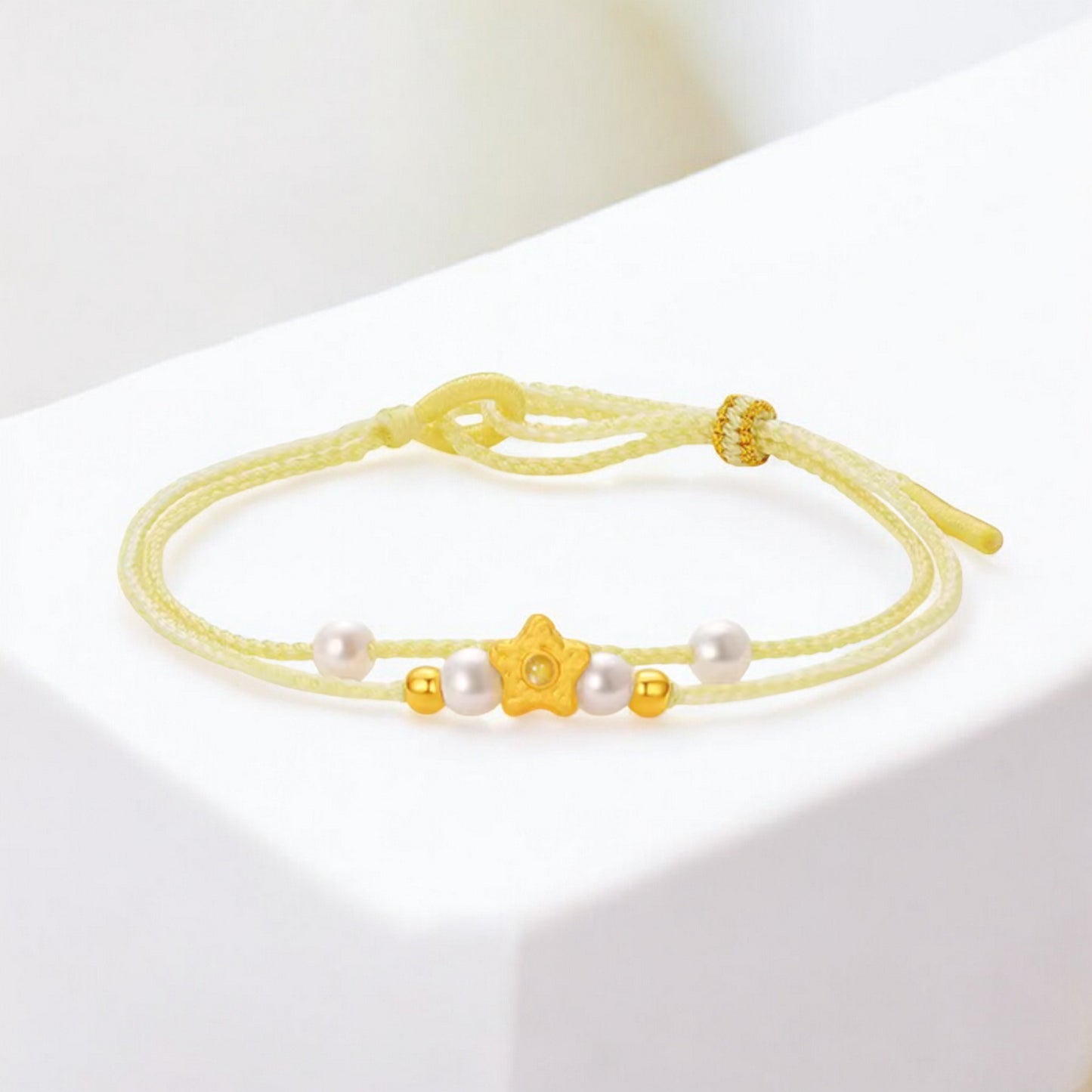 24K 5G 999 Hard Gold Star Butterfly Flower Style Charm Pearl Braided Bracelet