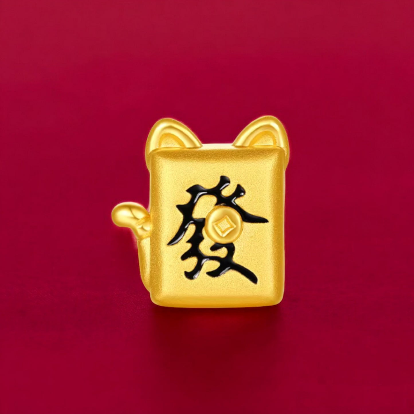 24K 5G 999 Hard Gold Fortune Cat Charm Rope Braided Bracelet