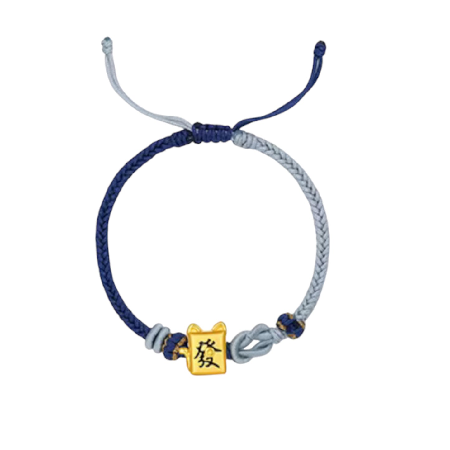 24K 5G 999 Hard Gold Fortune Cat Charm Rope Braided Bracelet