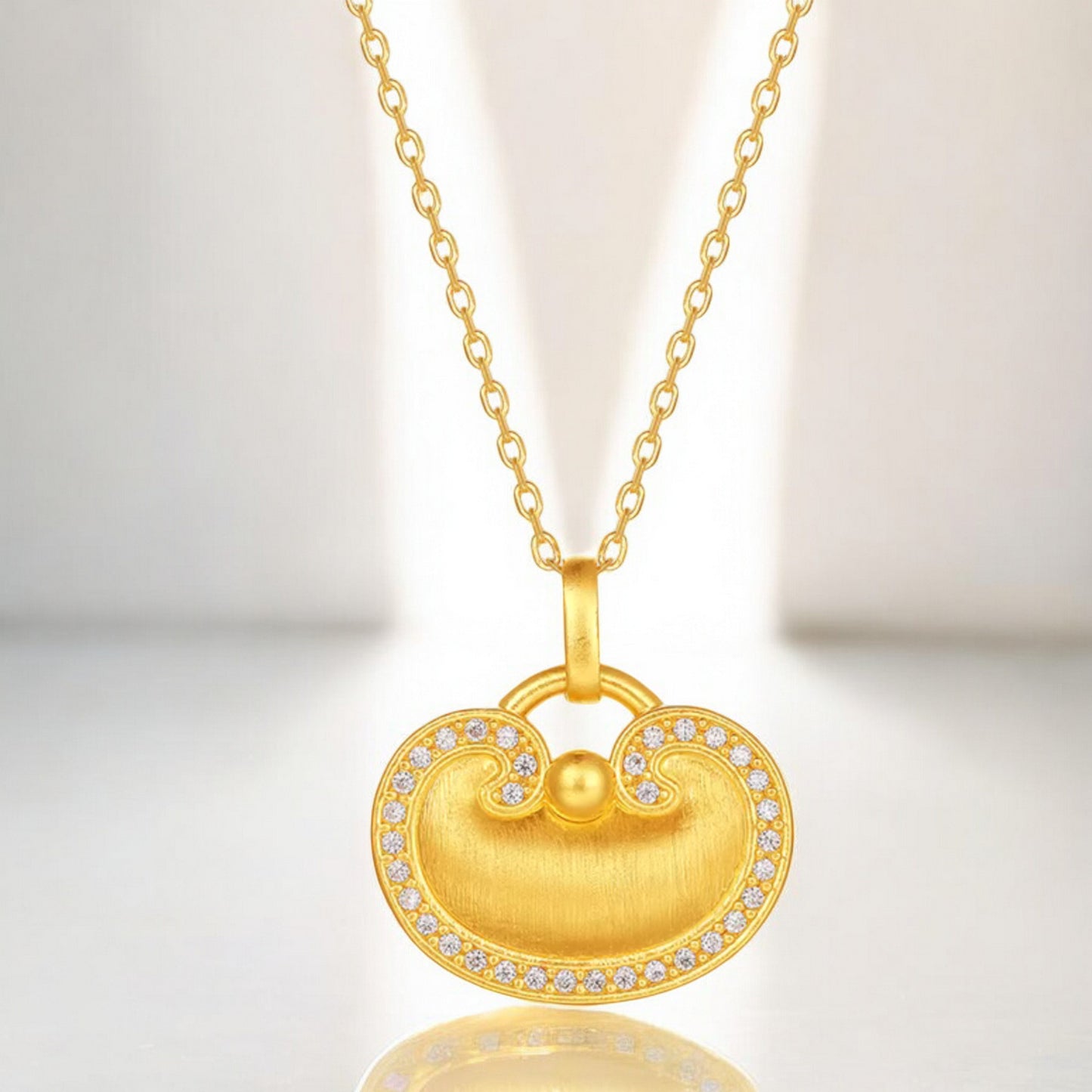 24K 999 5D Gold Lucky Diamond Auspicious Cloud Lock Pendant