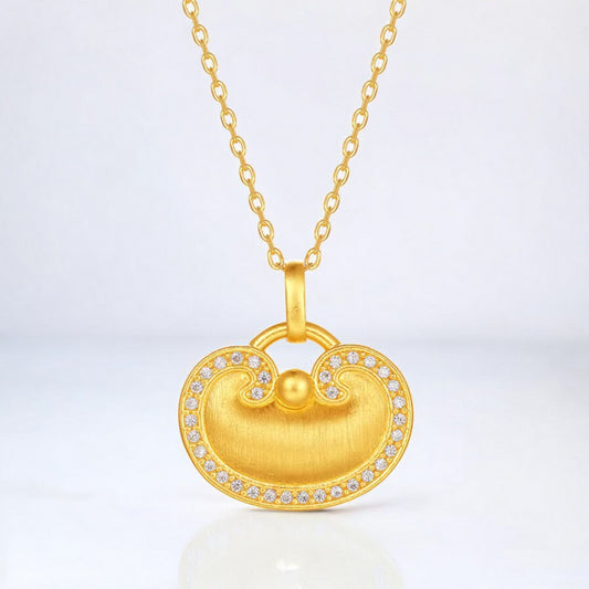 24K 999 5D Gold Lucky Diamond Auspicious Cloud Lock Pendant
