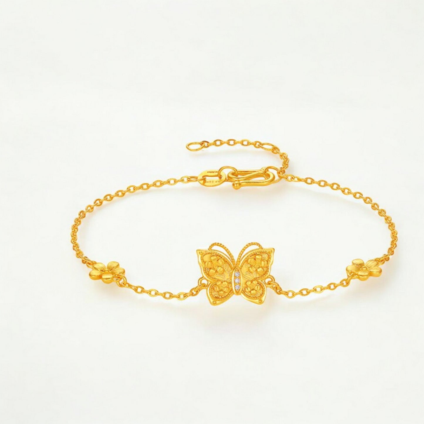 24K 5G 999 Gold Diamond Butterfly Pendant Bracelet