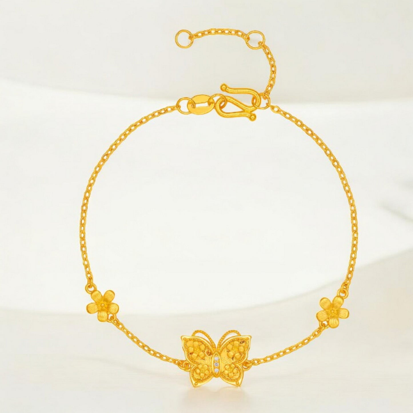 24K 5G 999 Gold Diamond Butterfly Pendant Bracelet