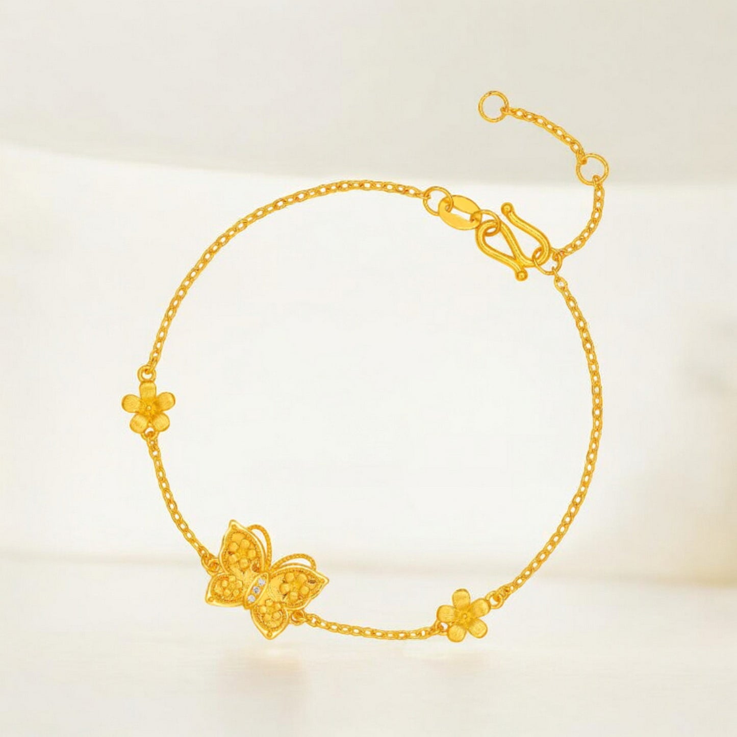 24K 5G 999 Gold Diamond Butterfly Pendant Bracelet