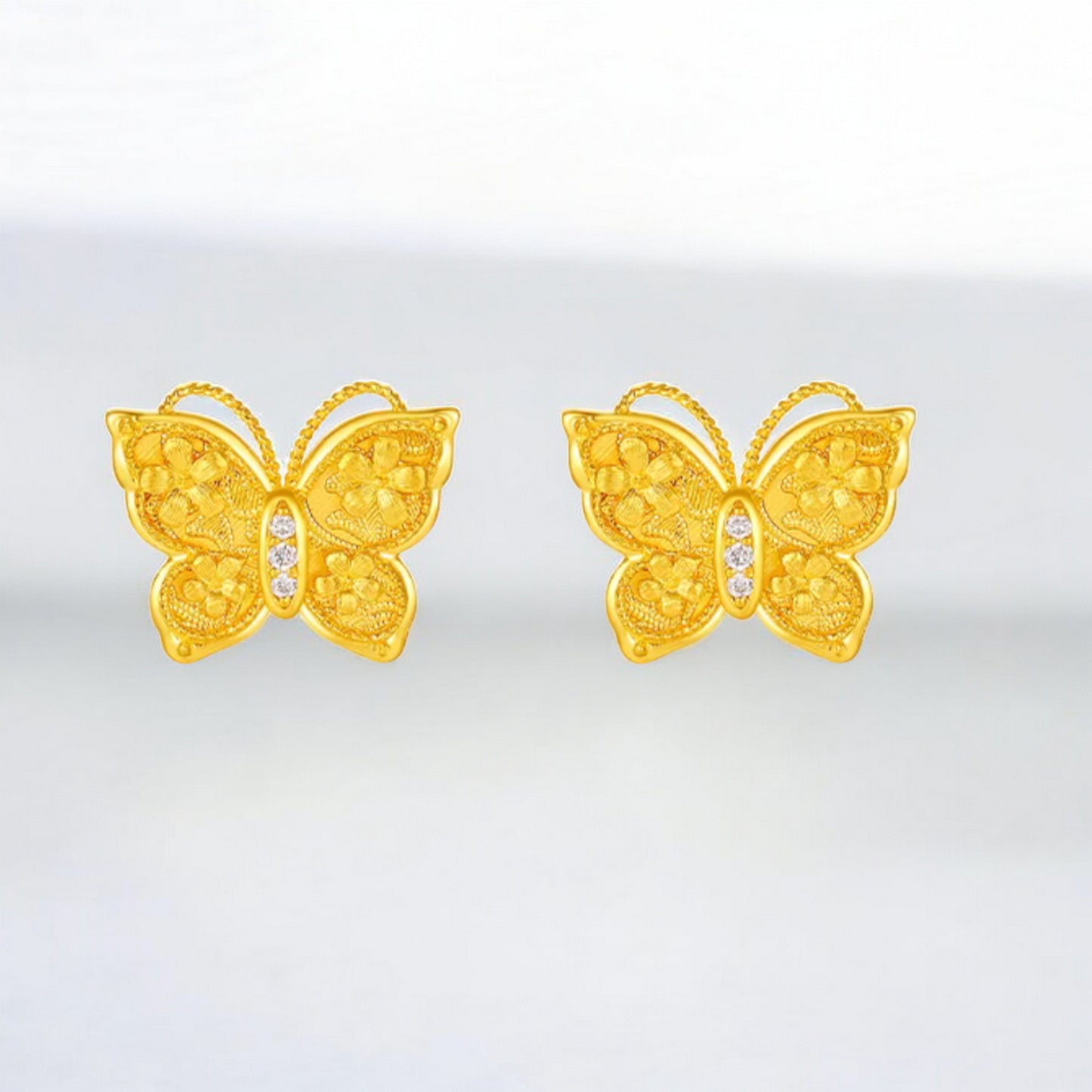 24K 5G Gold Diamond Butterfly Stud Earrings