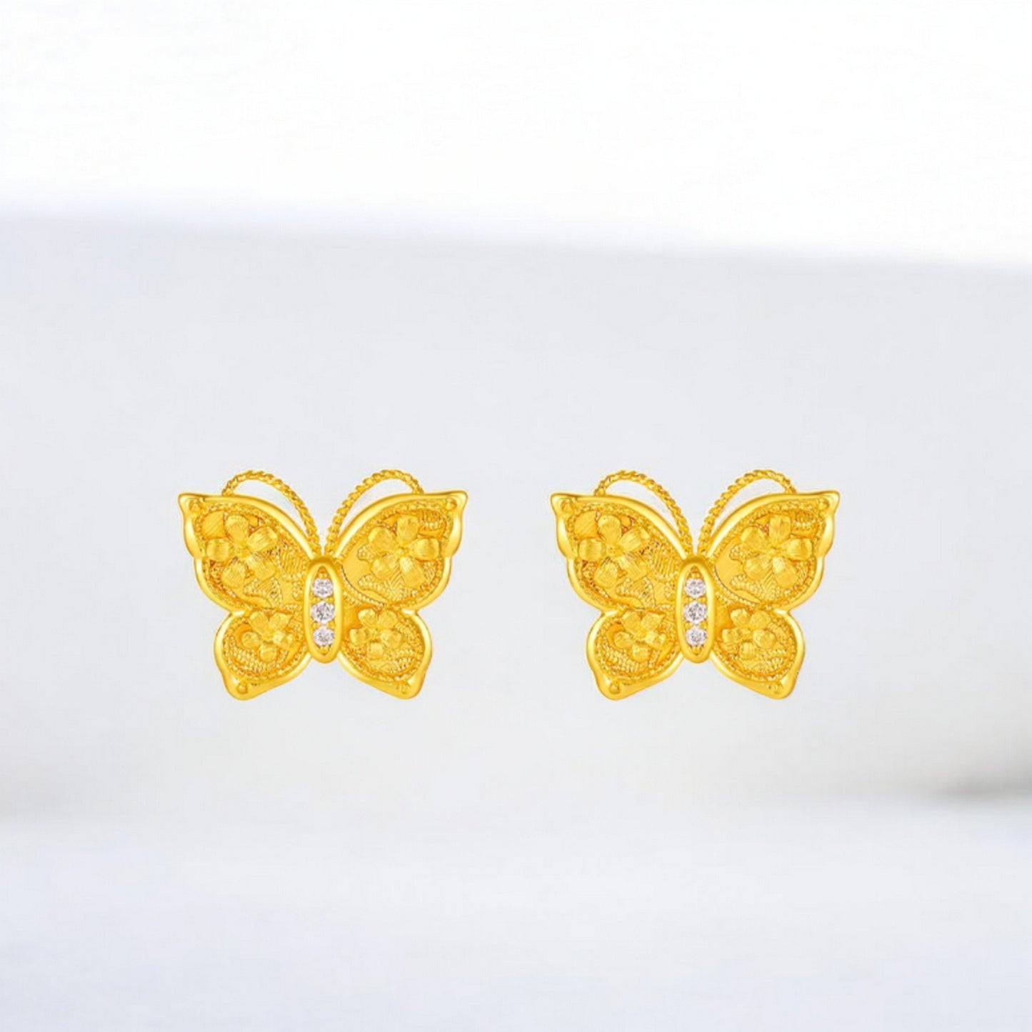 24K 5G Gold Diamond Butterfly Stud Earrings