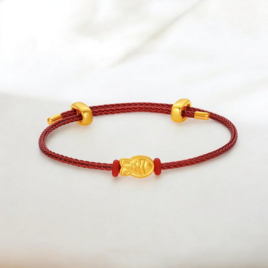 24K 999 5D Gold Fish Pendant Rope Bracelet
