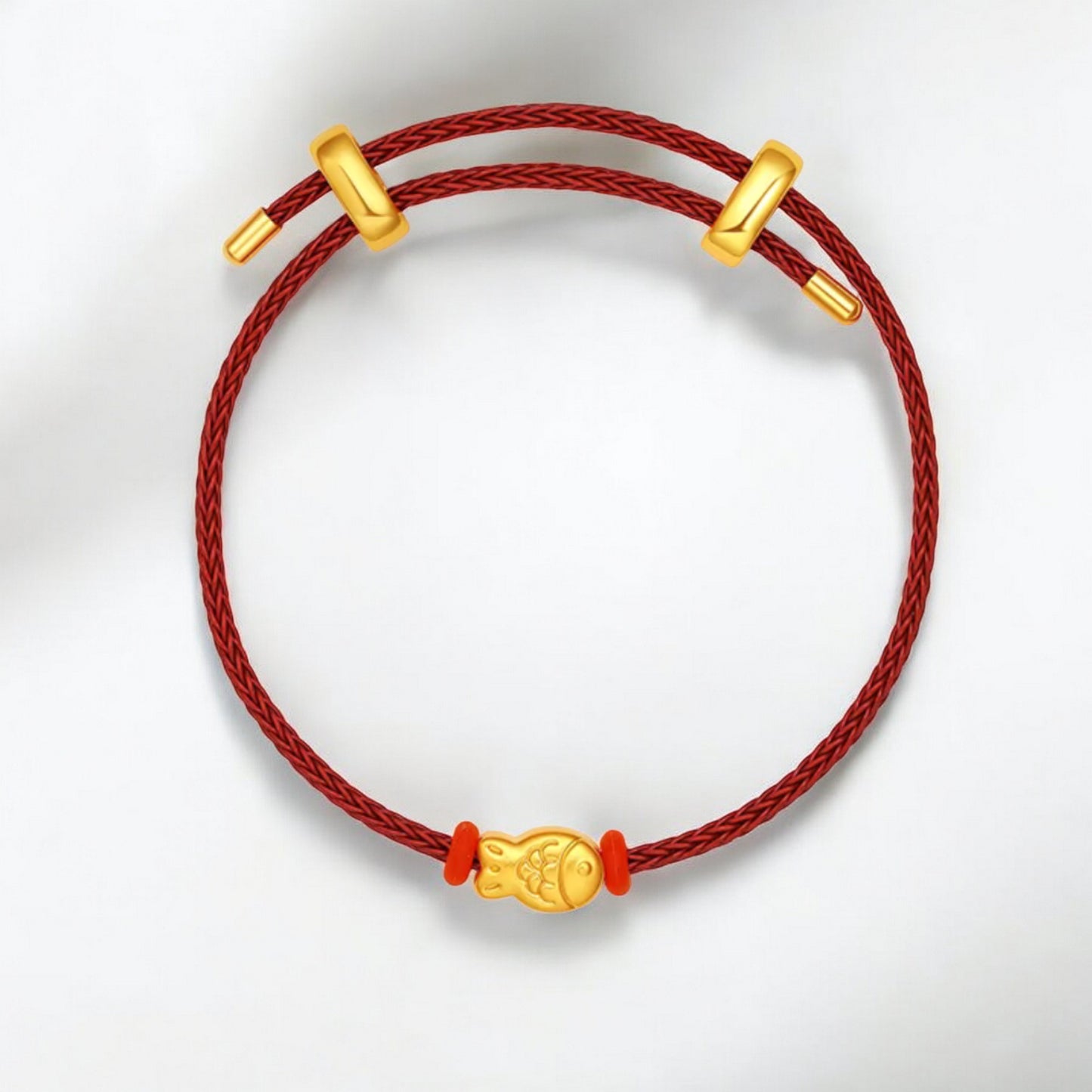 24K 999 5D Gold Fish Pendant Rope Bracelet