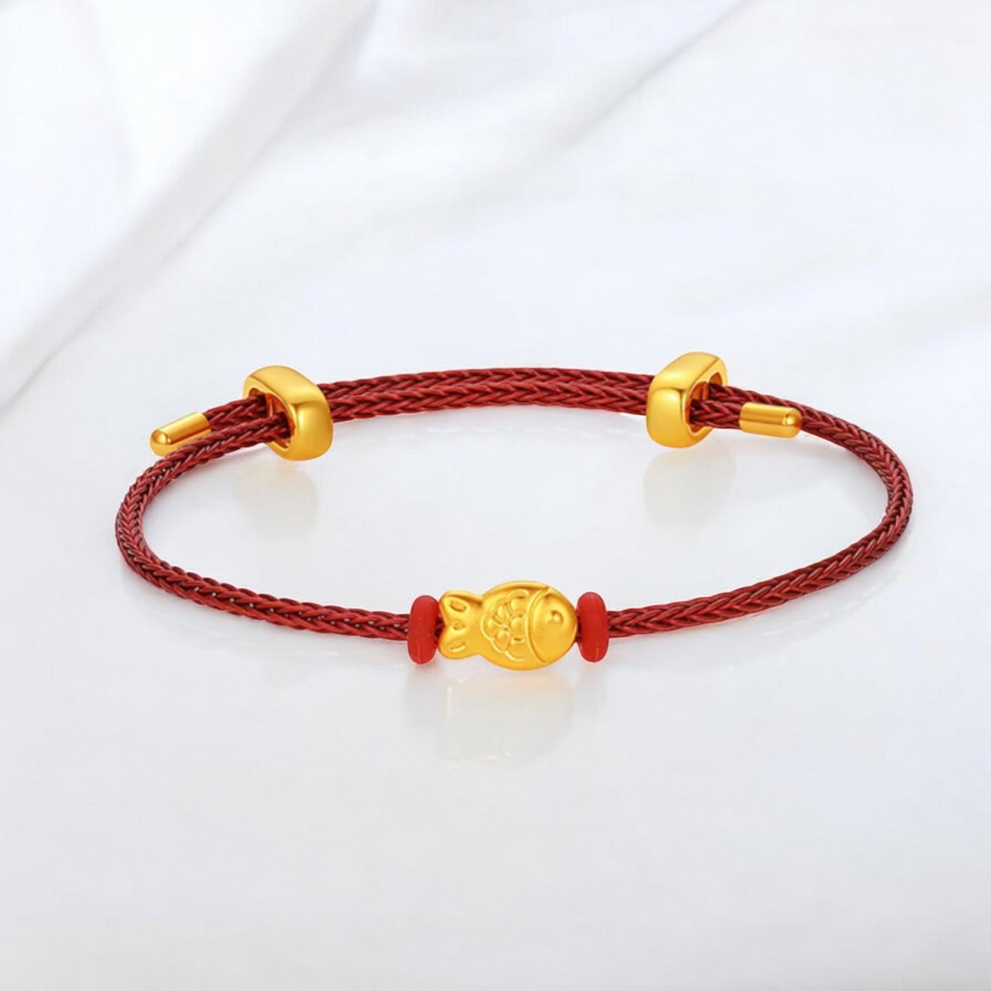 24K 999 5D Gold Fish Pendant Rope Bracelet