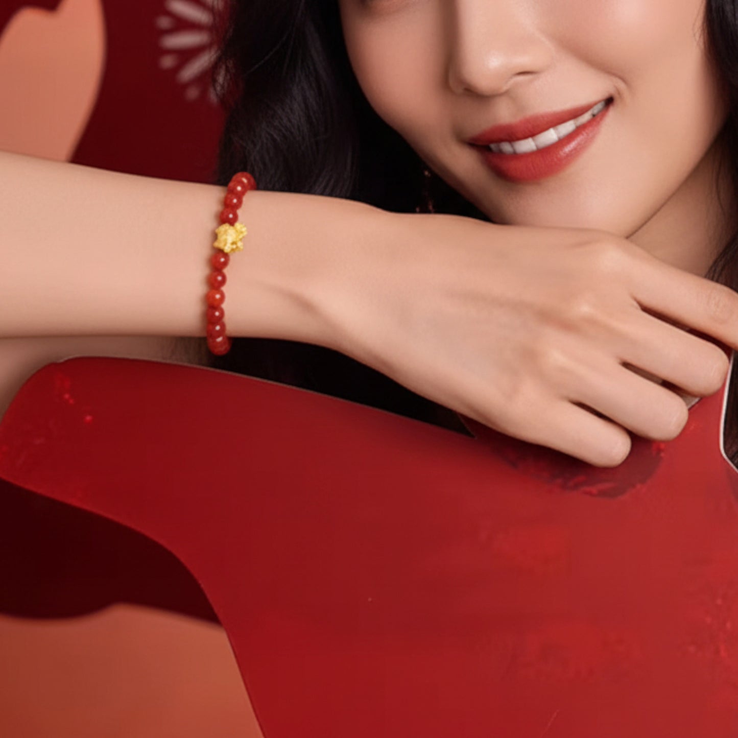 24K 999 5D Hard Lucky Gold Horse Pendant Red Agate Bracelet