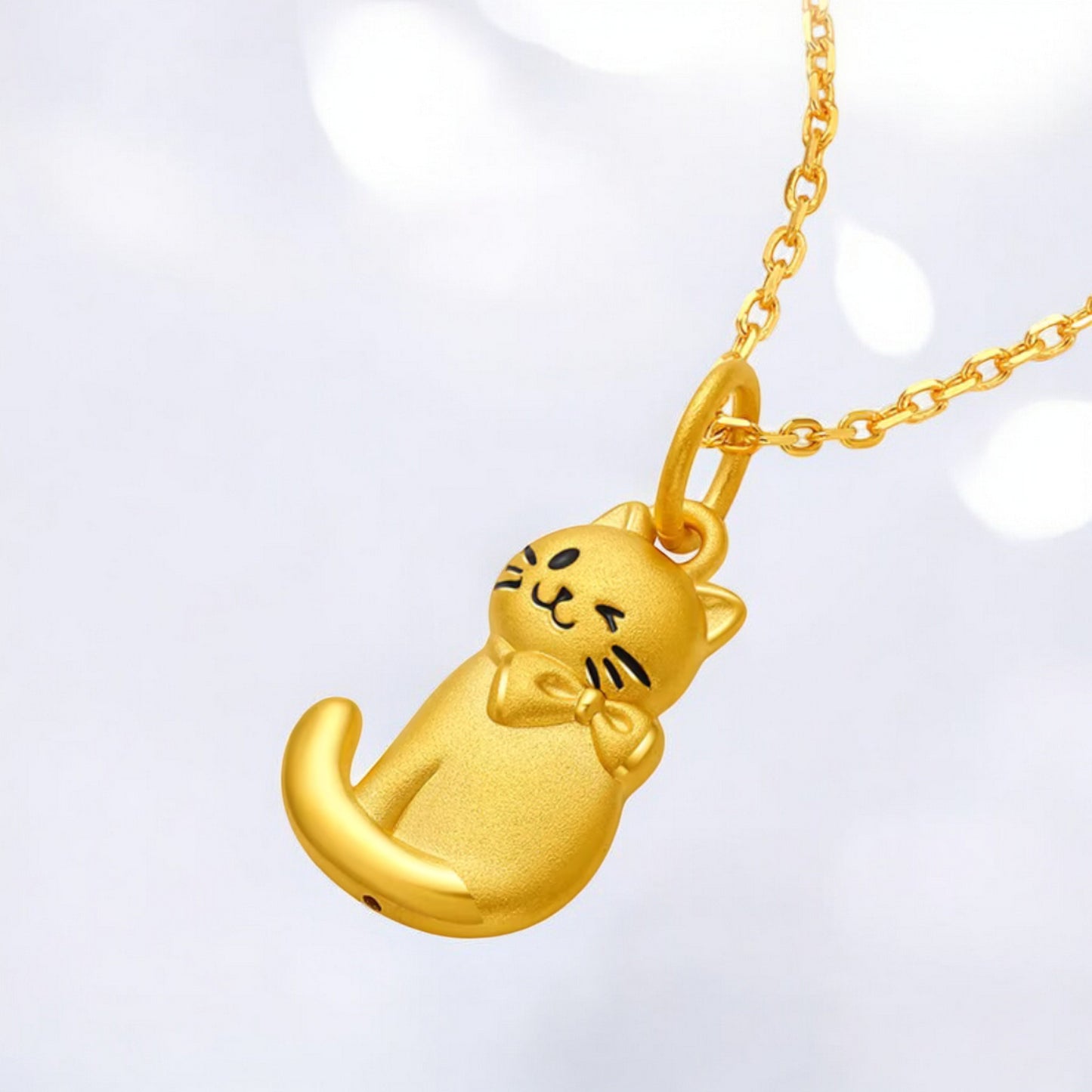 24K 999 5D Hard Gold Kitty Cat Cute Pendant
