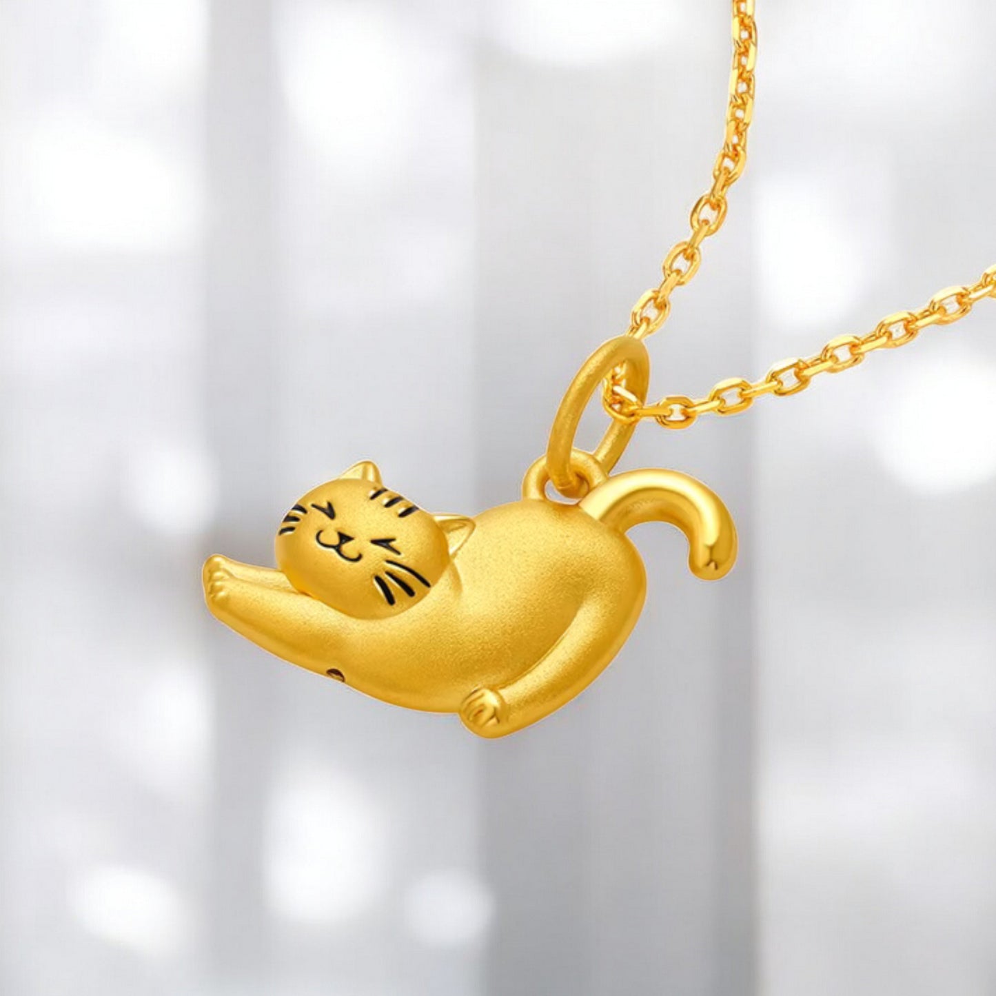 24K 999 5D Hard Gold Kitty Cat Cute Pendant