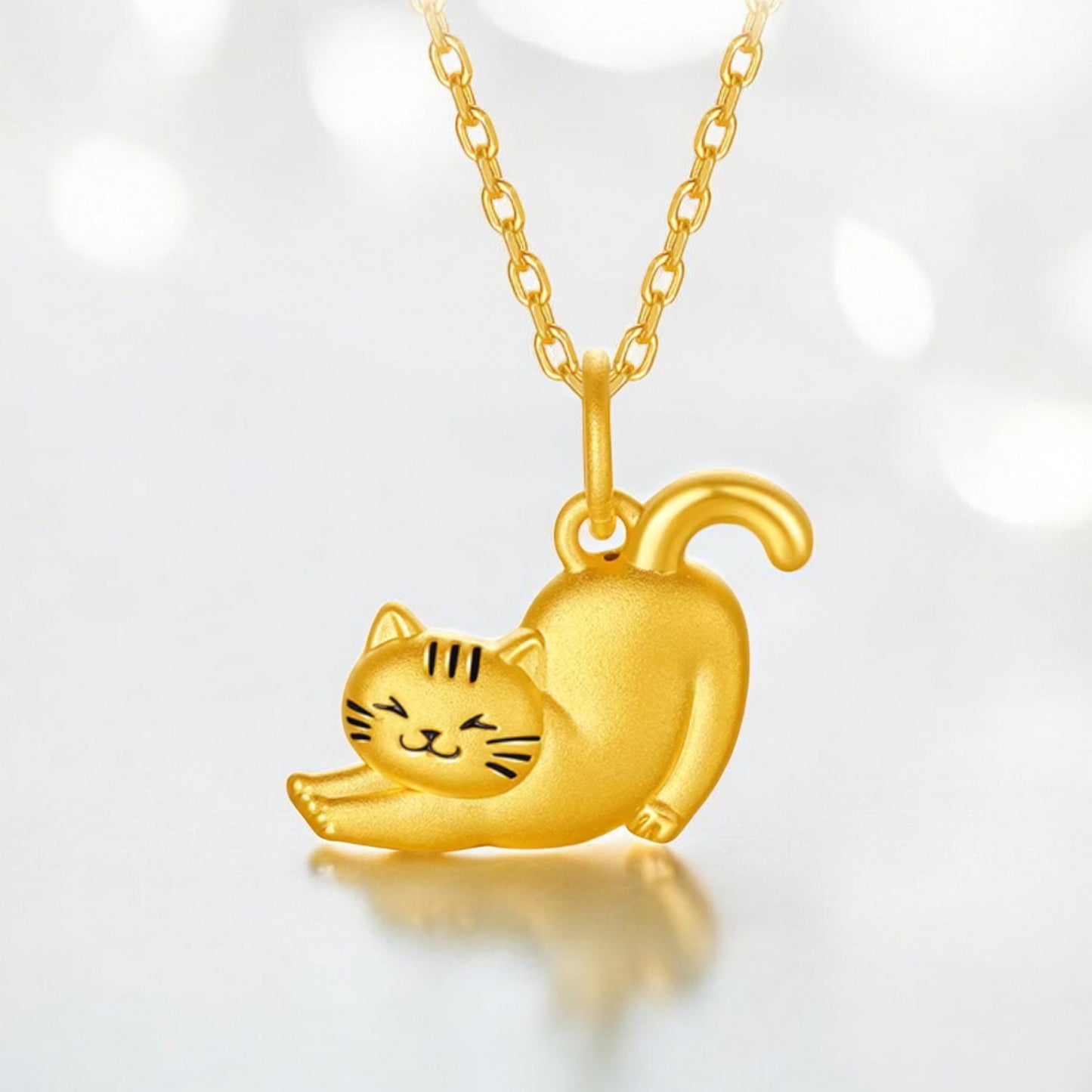 24K 999 5D Hard Gold Kitty Cat Cute Pendant