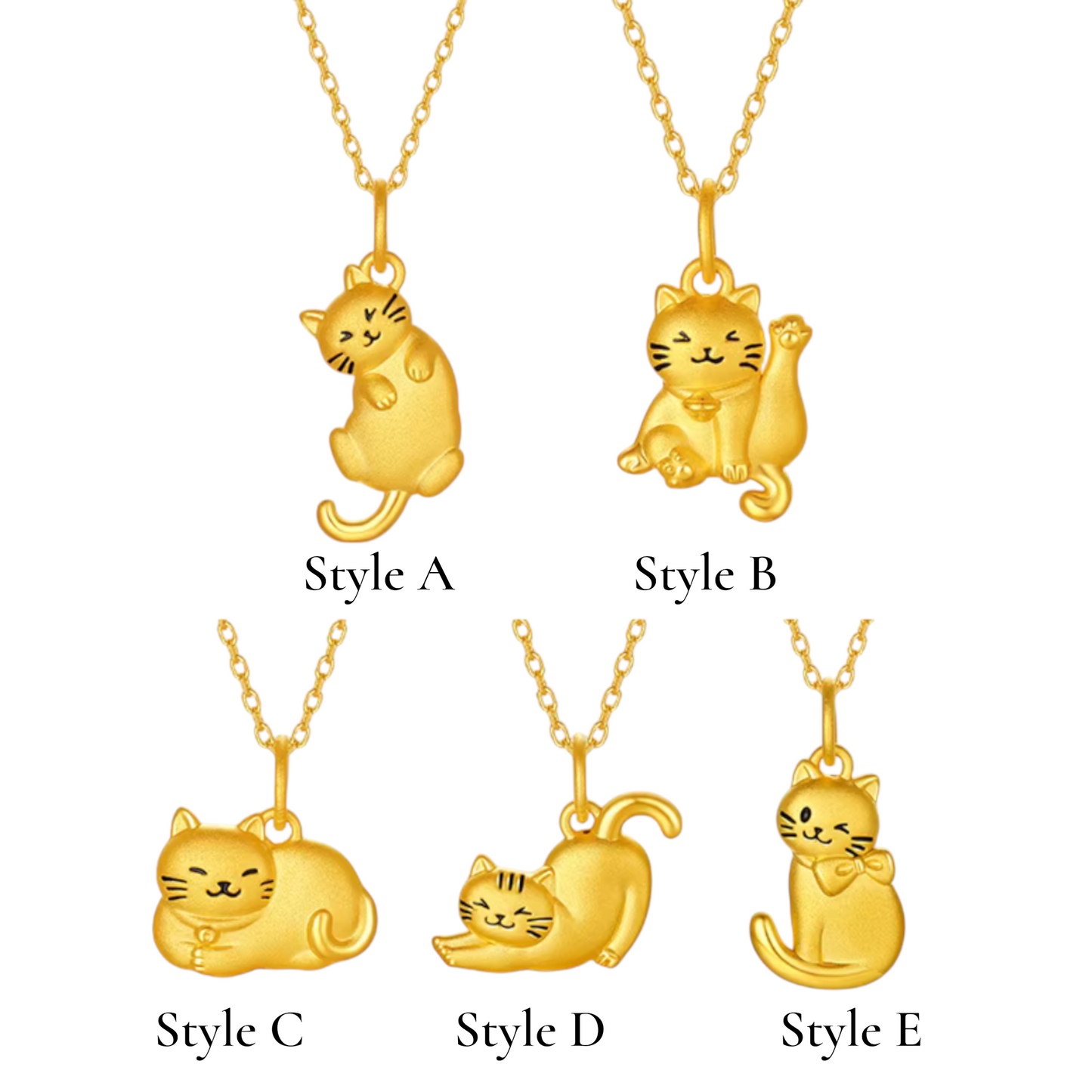 24K 999 5D Hard Gold Kitty Cat Cute Pendant