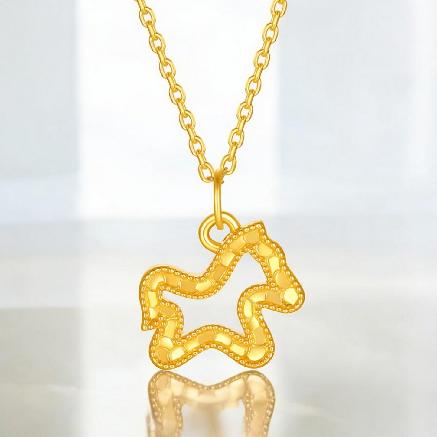 24K 999 5D Hard Gold Lucky Sparkling Zodiac Year of Horse Pendant