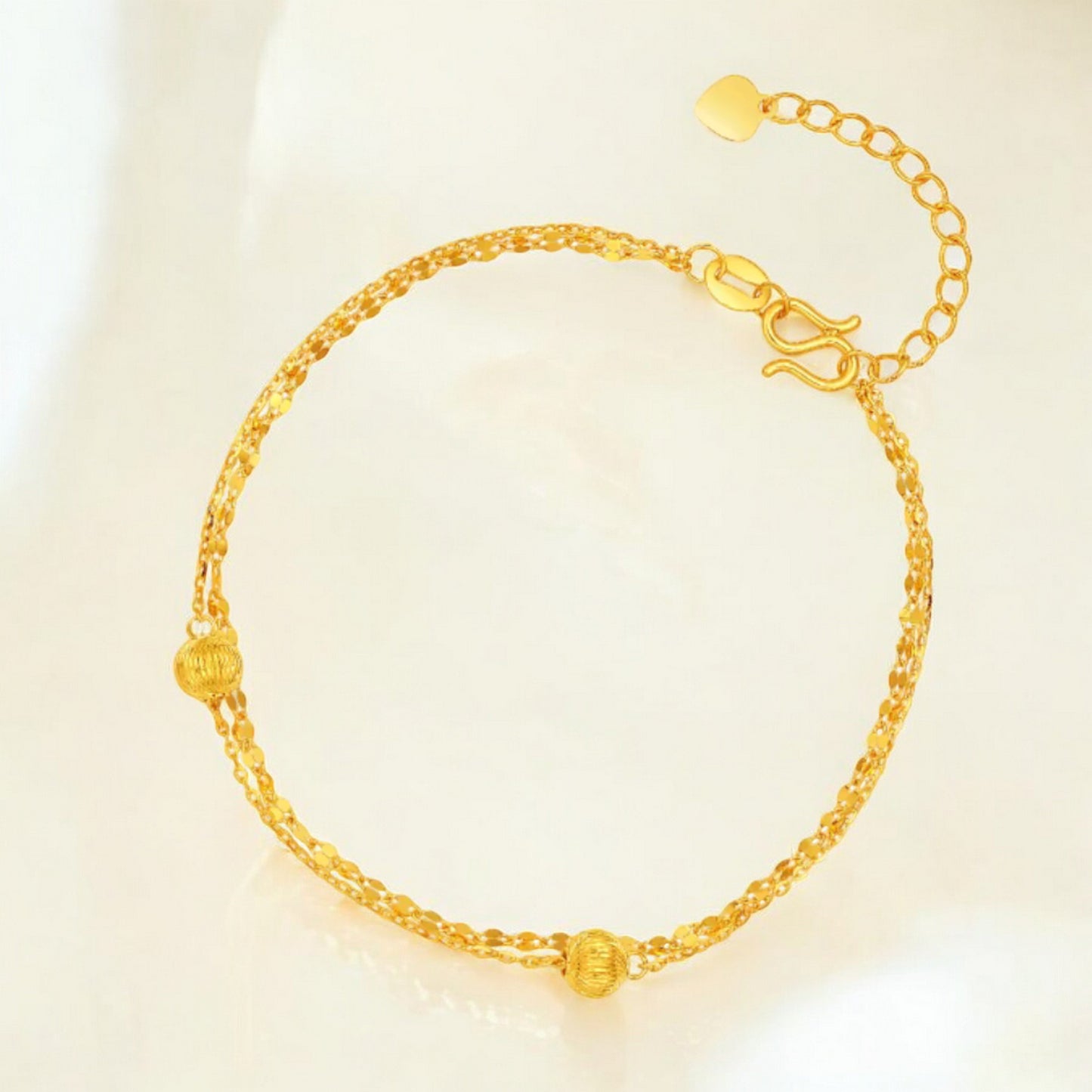 24K 5G 999 Gold Double Layer Cat Eye Beads Bracelet