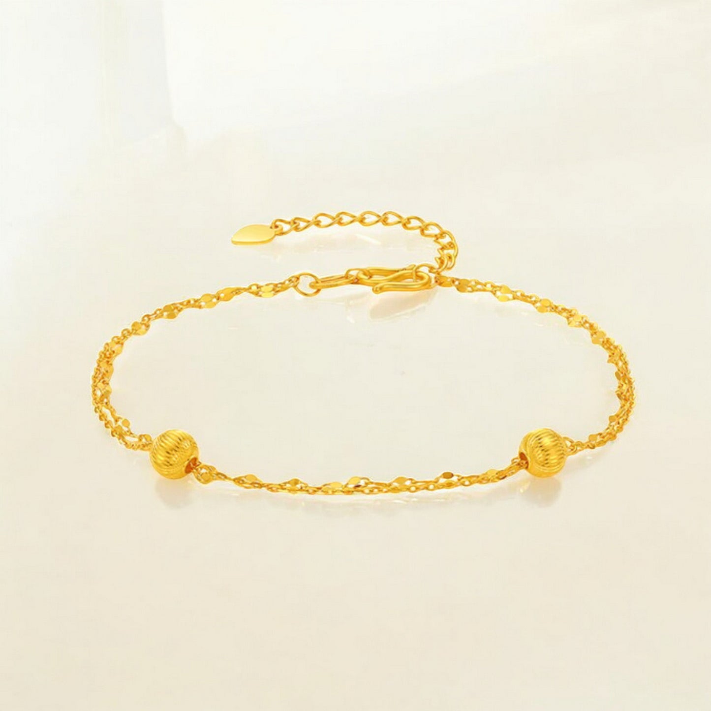 24K 5G 999 Gold Double Layer Cat Eye Beads Bracelet