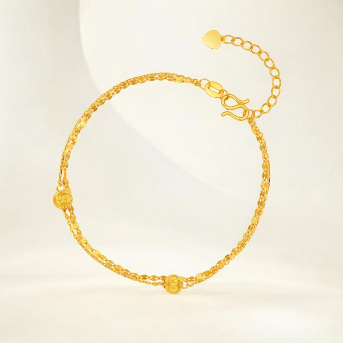 24K 5G 999 Gold Double Layer Cat Eye Beads Bracelet