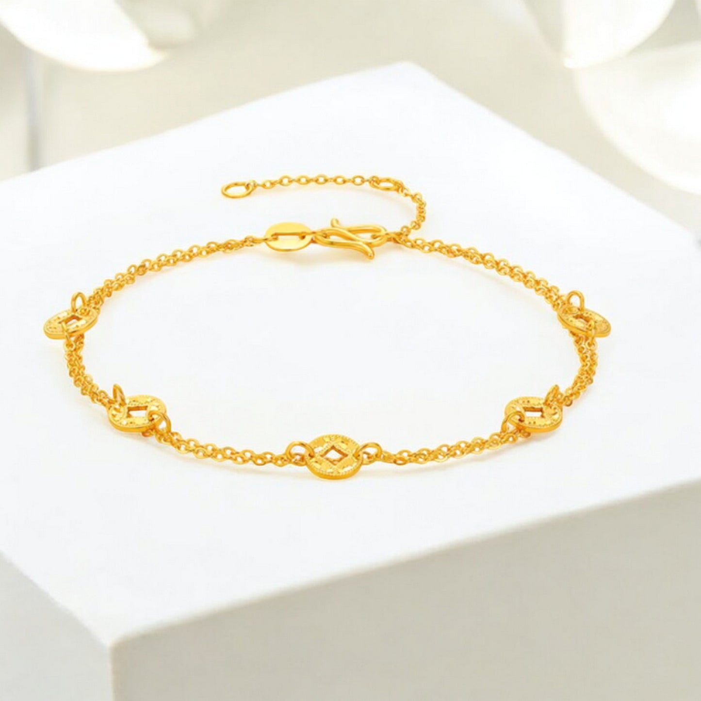 24K 5G 999 Gold Chinese Coin Lucky Bracelet