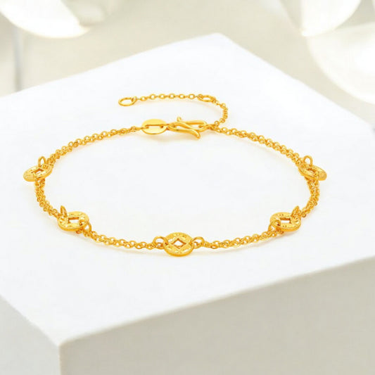 24K 5G 999 Gold Chinese Coin Lucky Bracelet