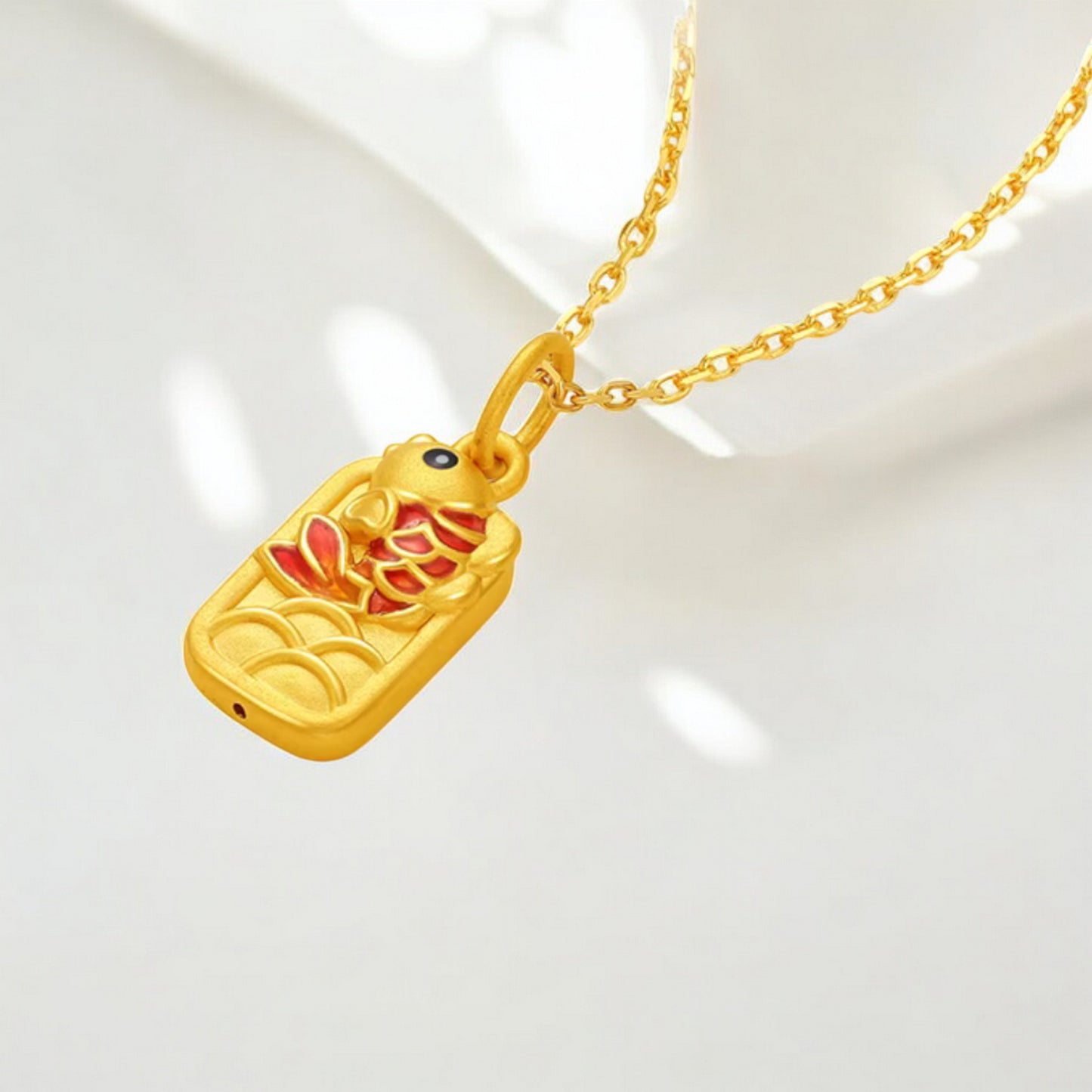 24K 999 5D Gold Lucky Enamel Koi Fish Pendant
