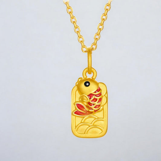 24K 999 5D Gold Lucky Enamel Koi Fish Pendant