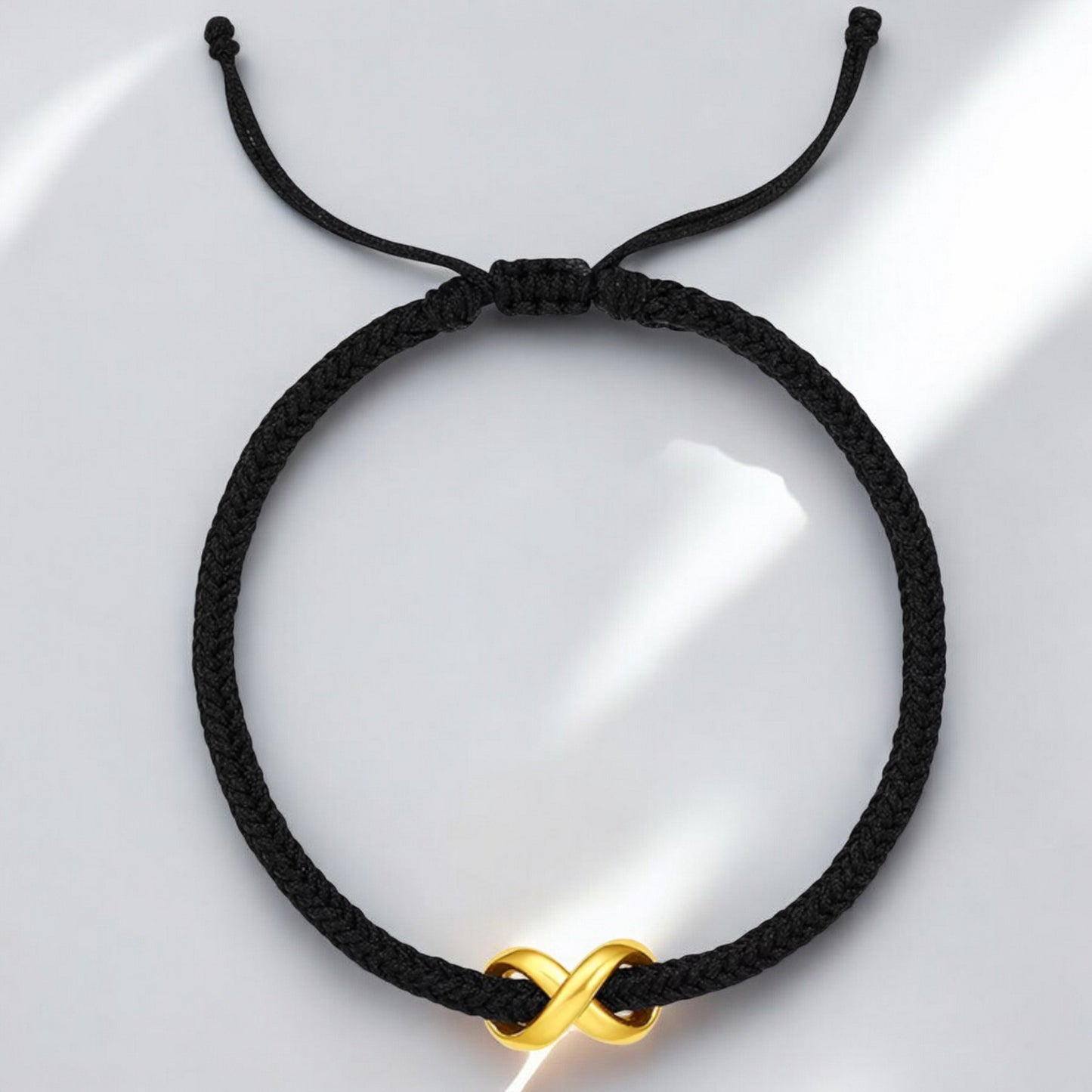 24K 5G 999 Gold Möbius Strip Infinity Loop Charm Rope Adjustable Bracelet