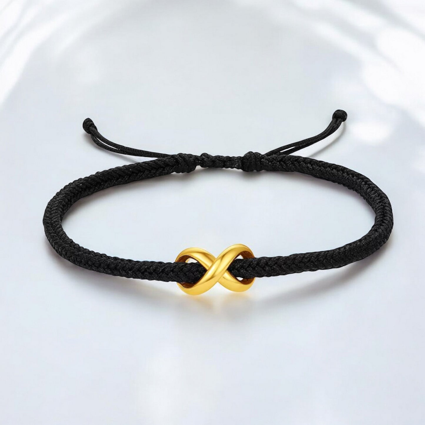 24K 5G 999 Gold Möbius Strip Infinity Loop Charm Rope Adjustable Bracelet