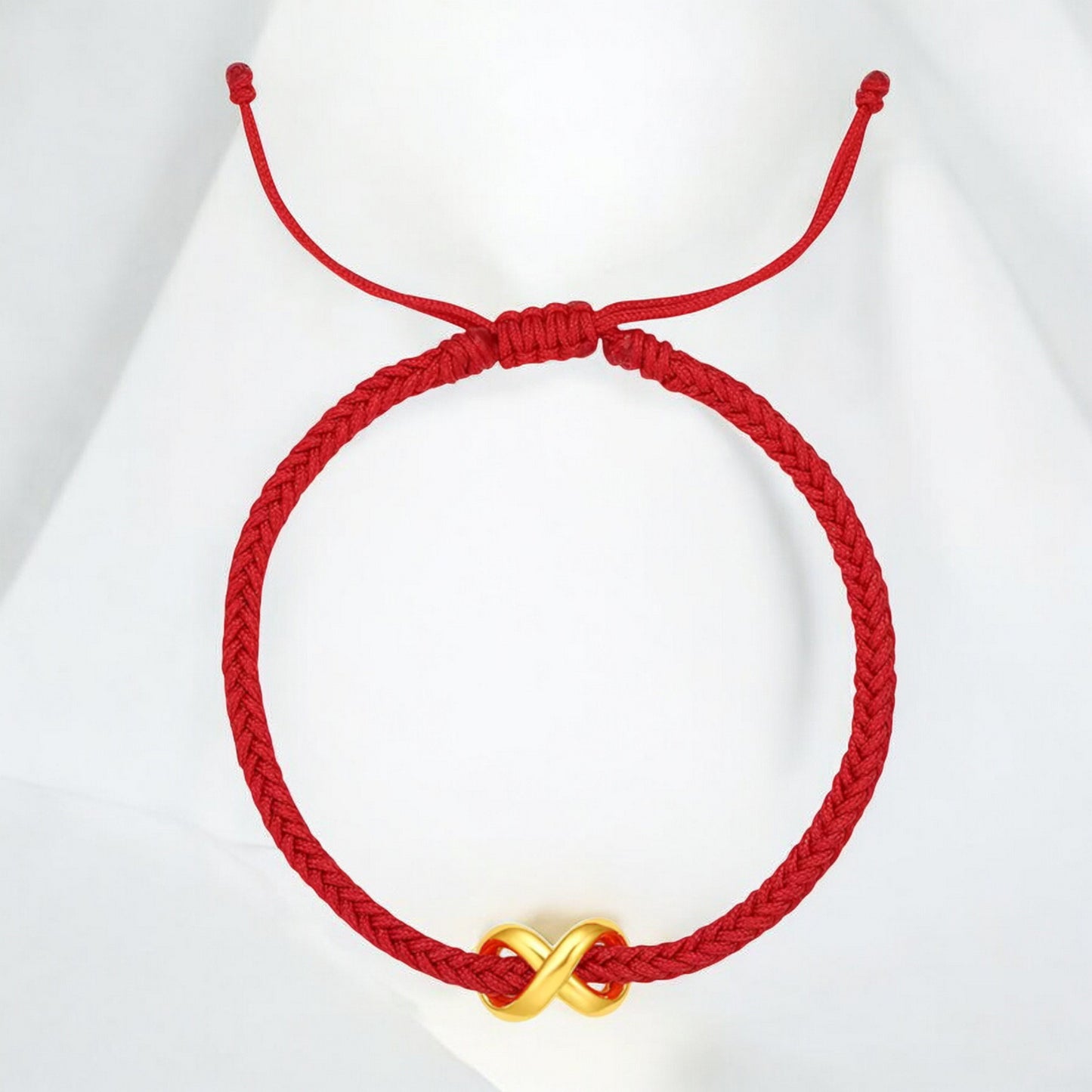 24K 5G 999 Gold Möbius Strip Infinity Loop Charm Rope Adjustable Bracelet