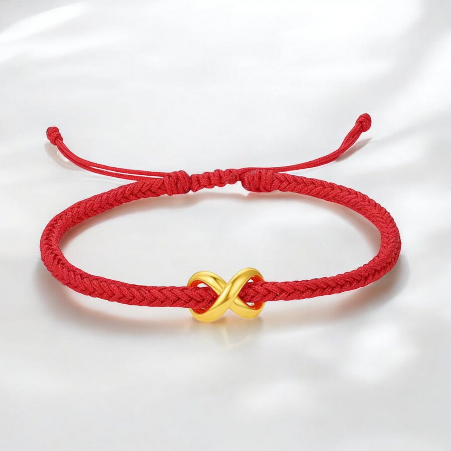 24K 5G 999 Gold Möbius Strip Infinity Loop Charm Rope Adjustable Bracelet