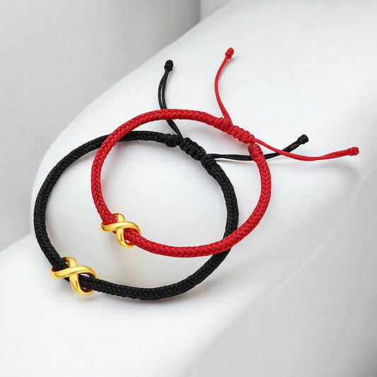 24K 5G 999 Gold Möbius Strip Infinity Loop Charm Rope Adjustable Bracelet