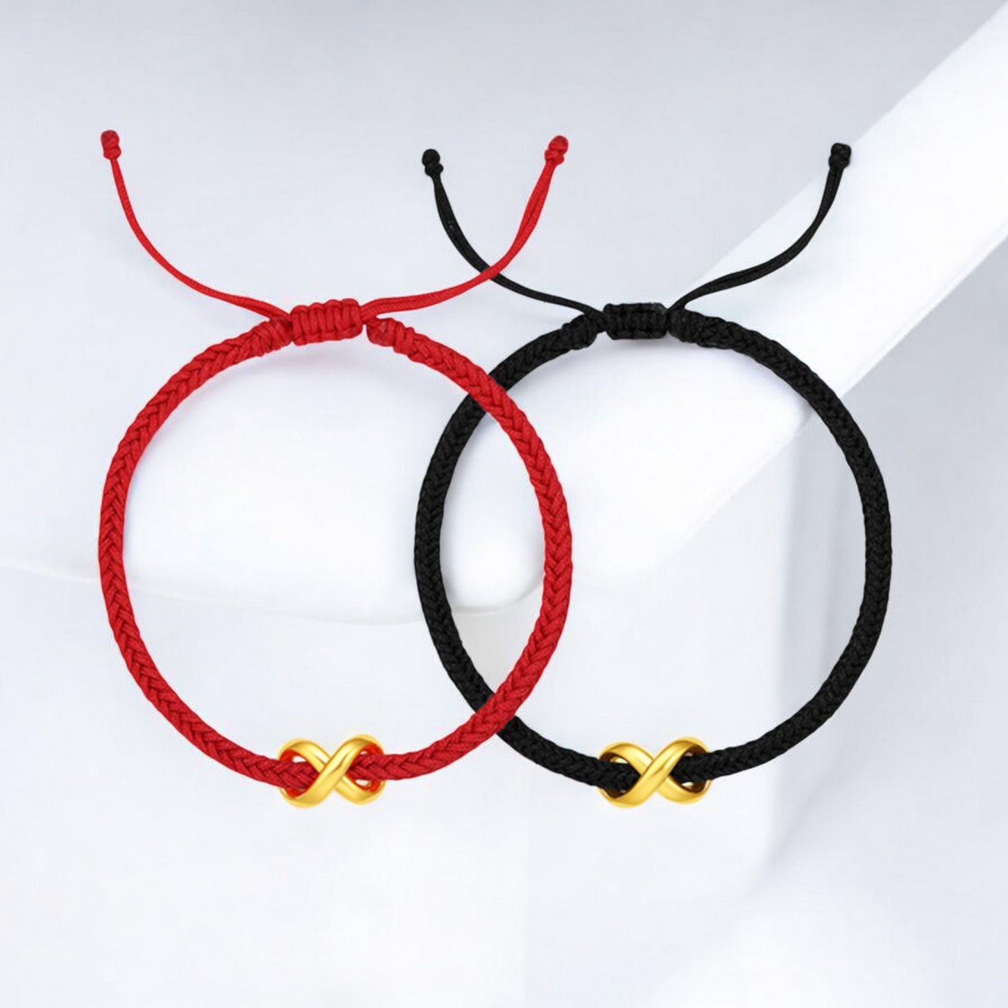 24K 5G 999 Gold Möbius Strip Infinity Loop Charm Rope Adjustable Bracelet