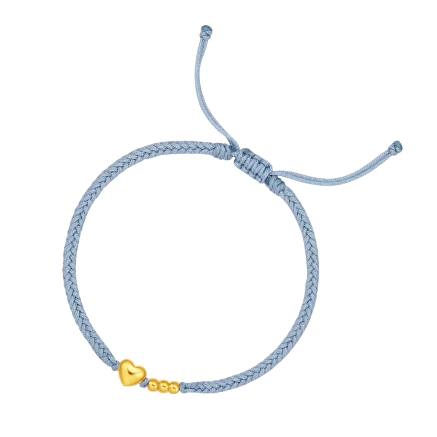 24K 5D 999 Gold Heart Beads Charm Rope Adjustable Bracelet