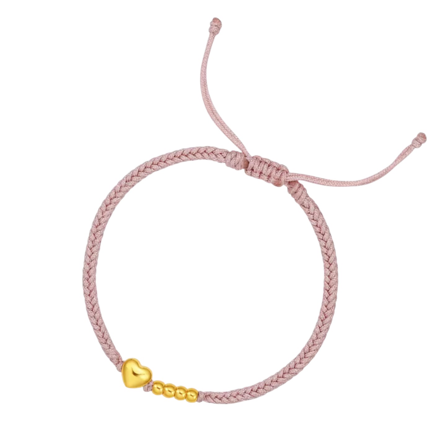 24K 5D 999 Gold Heart Beads Charm Rope Adjustable Bracelet