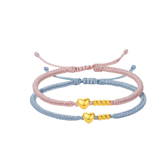 24K 5D 999 Gold Heart Beads Charm Rope Adjustable Bracelet