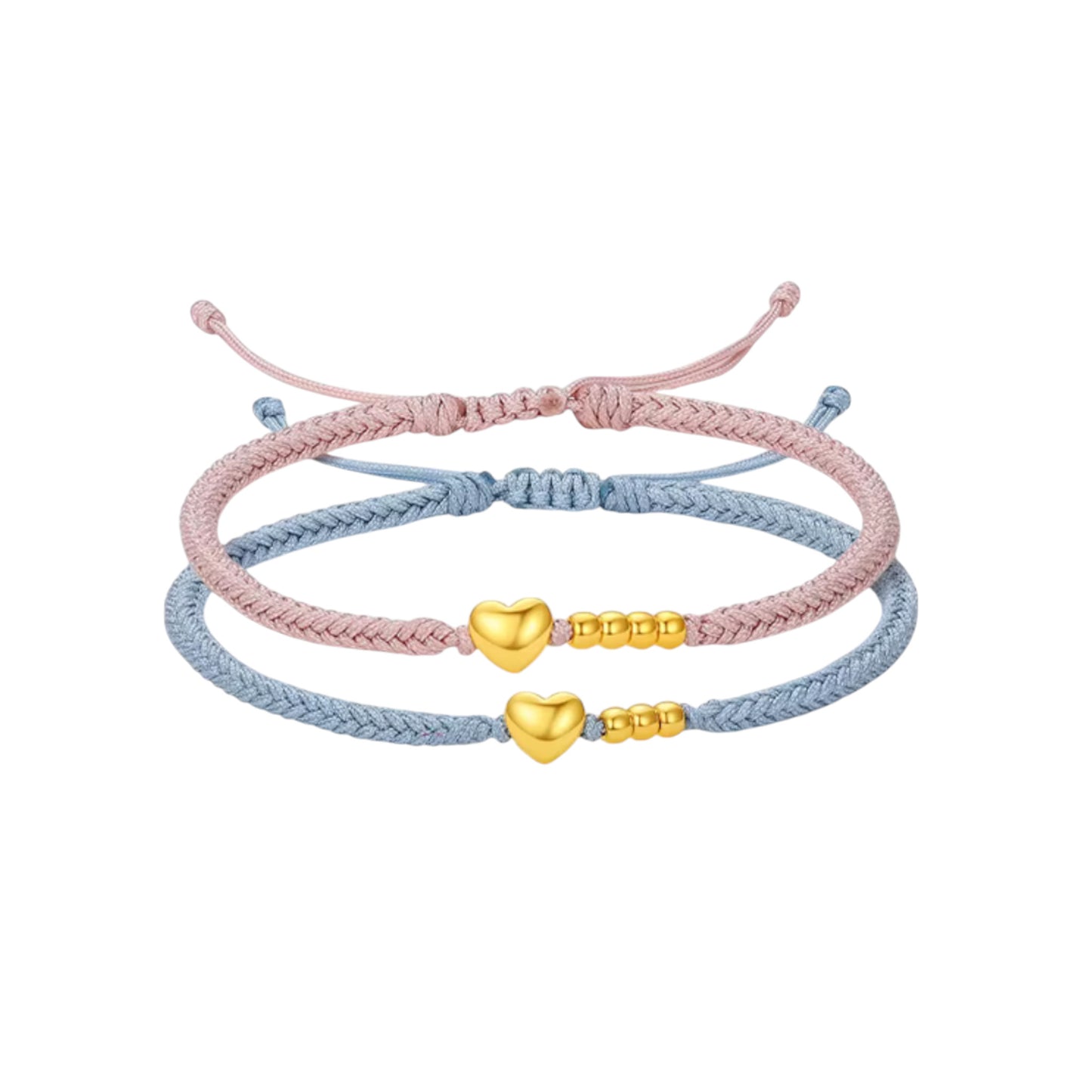 24K 5D 999 Gold Heart Beads Charm Rope Adjustable Bracelet