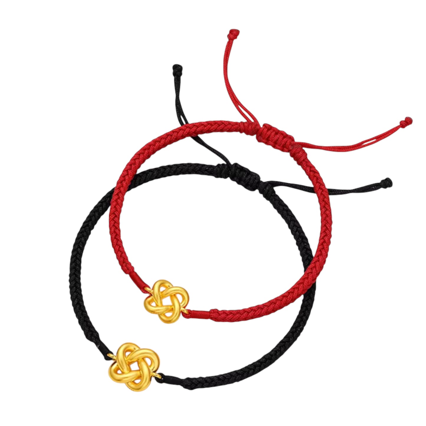 24K 5D 999 Gold Concentric Knot Charm Rope Adjustable Bracelet