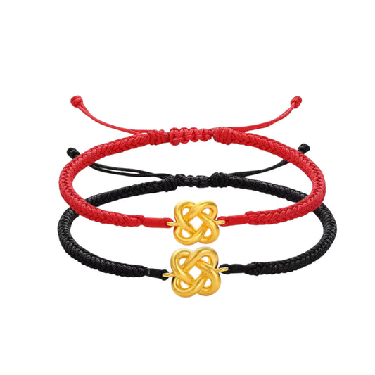 24K 5D 999 Gold Concentric Knot Charm Rope Adjustable Bracelet
