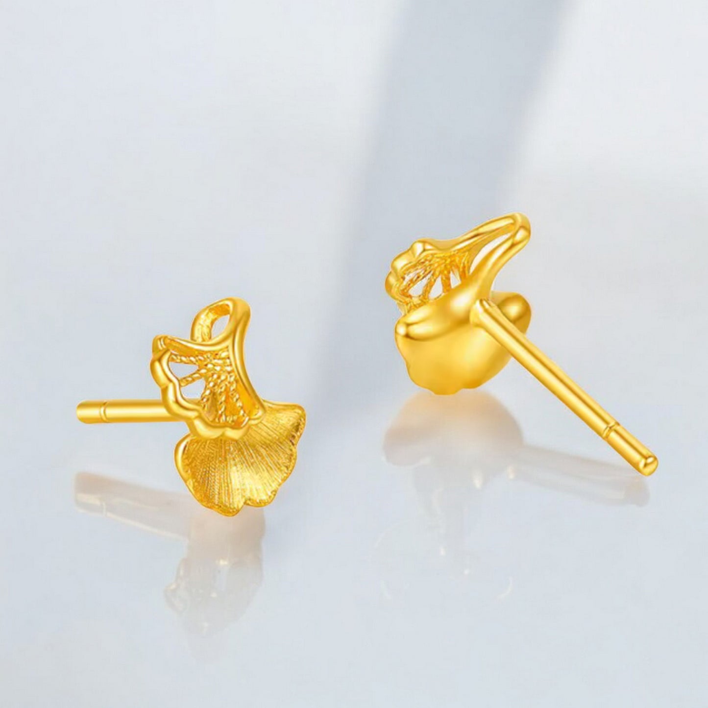 24K 5G Gold Ginkgo biloba Leaf Stud Earrings