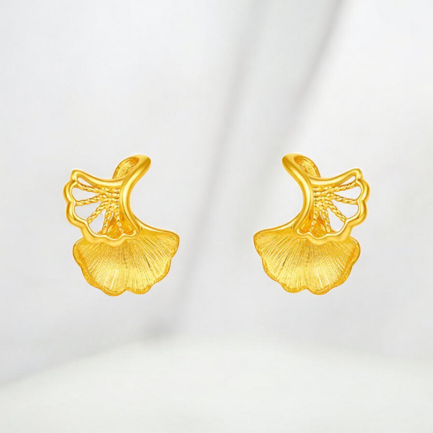 24K 5G Gold Ginkgo biloba Leaf Stud Earrings