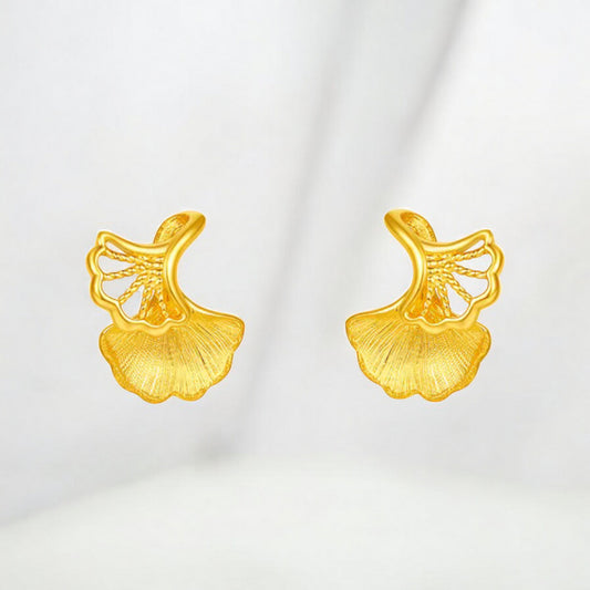 24K 5G Gold Ginkgo biloba Leaf Stud Earrings