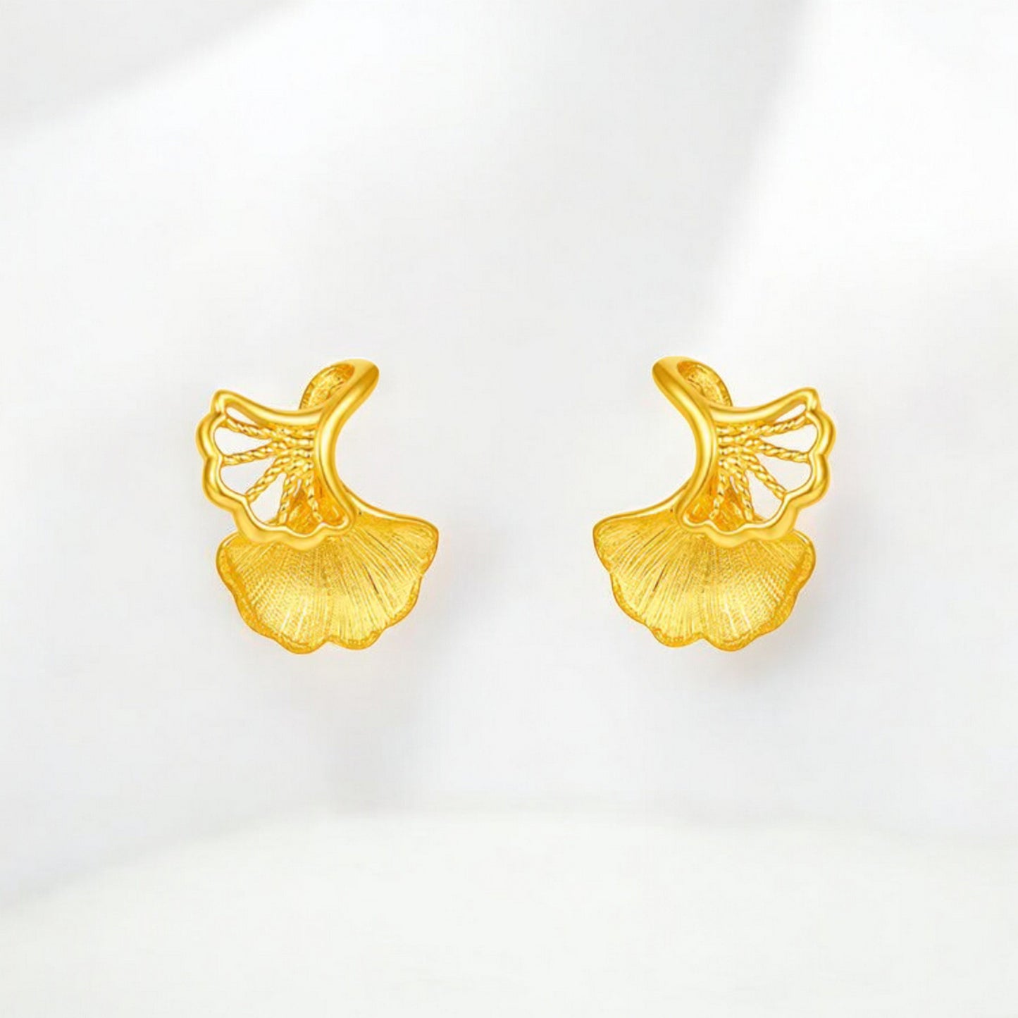 24K 5G Gold Ginkgo biloba Leaf Stud Earrings